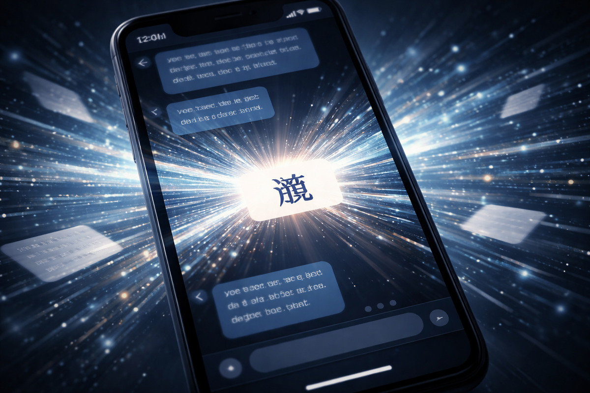 長い会話の流れが一文字に圧縮されるスマホ画面のイメージ