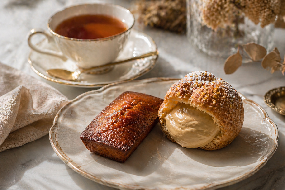 上質なティーカップと焼き菓子が並ぶ落ち着いたテーブルで静かな時間を楽しむひととき