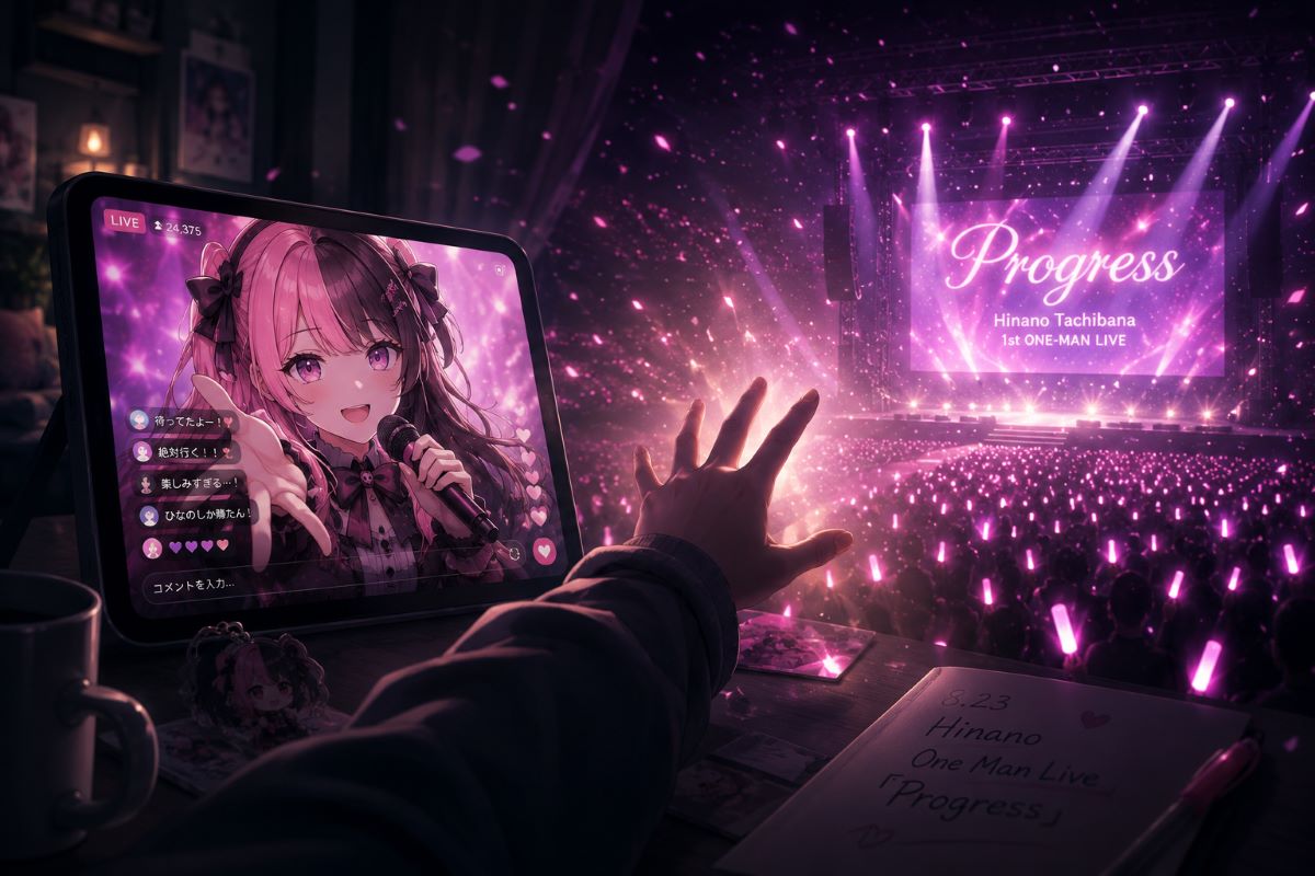 配信画面越しに見ていた橘ひなののライブへ、現実の会場へ手を伸ばす瞬間を描いた幻想的なビジュアル