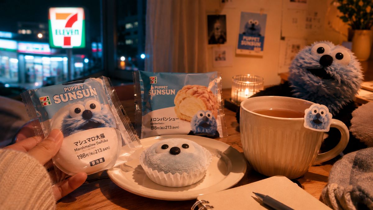 暖かい部屋でスンスンコラボスイーツと紅茶を楽しむ夜の時間